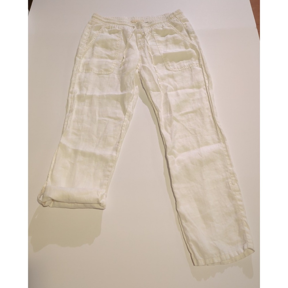 Side Stitch Women's S Linen Wide Leg Pants White Coastal Quiet Luxury Beach boho